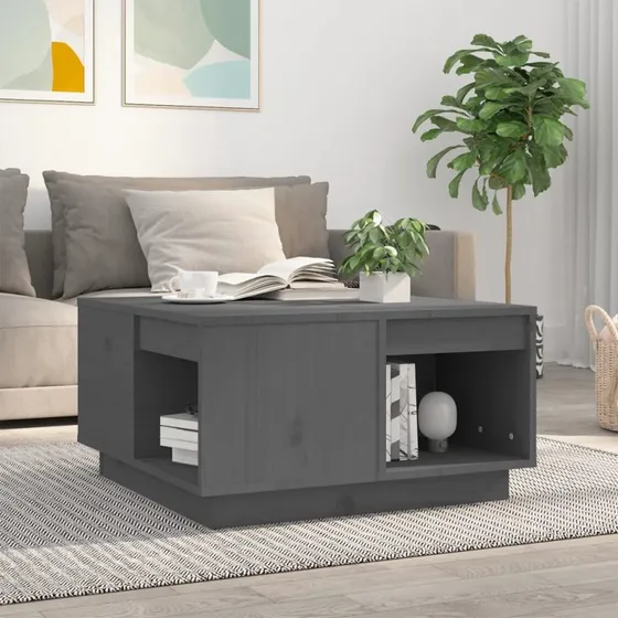 Sofabord i massivt fyrretræ 60×61×32,5 cm – Grå