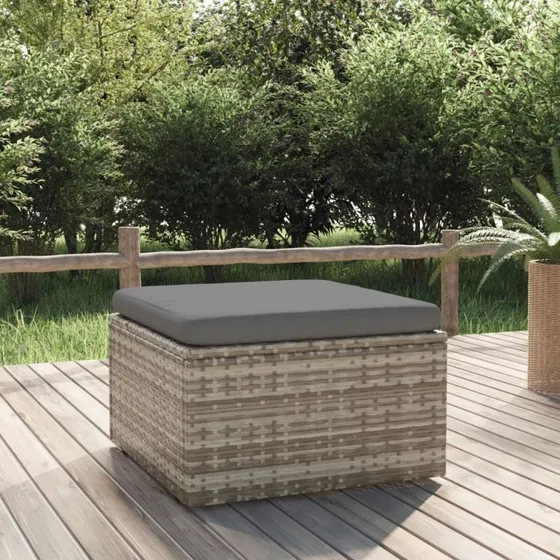 Fodskammel i polyrattan med hynde 55x55x30 cm - Grå