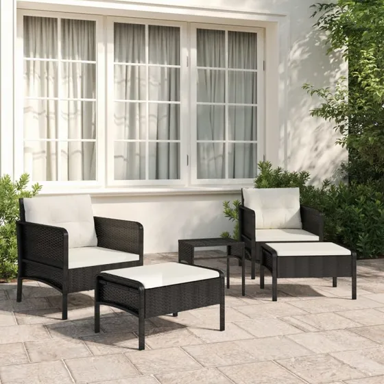 Loungesæt til haven 5 dele i sort polyrattan