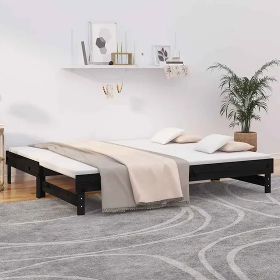 Daybed med udtrk i massivt fyrretr, sort 2x(80x200)