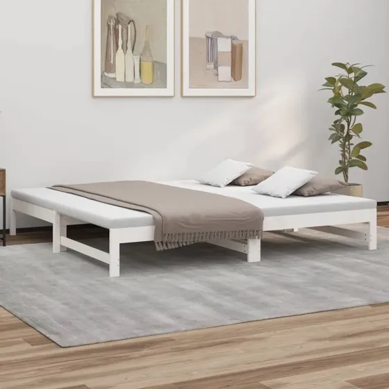 Daybed med udtrk 2x100x200 cm i massivt fyrretr, hvid