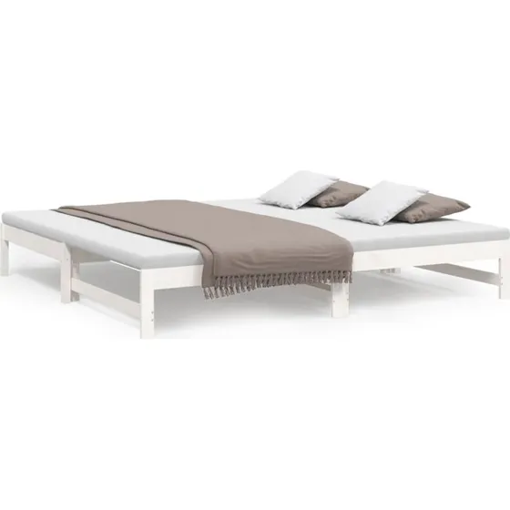 Daybed med udtrk i massivt fyrretr, hvid 2x(80x200)