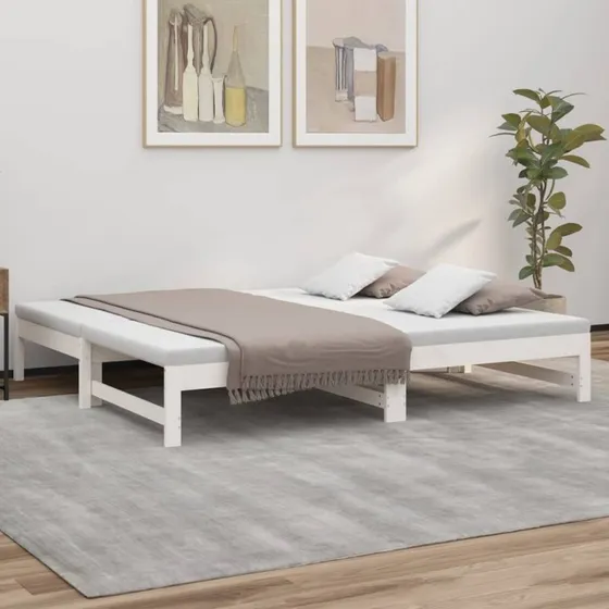 Daybed med udtrk 2x(75x190) cm i massivt fyrretr, hvid