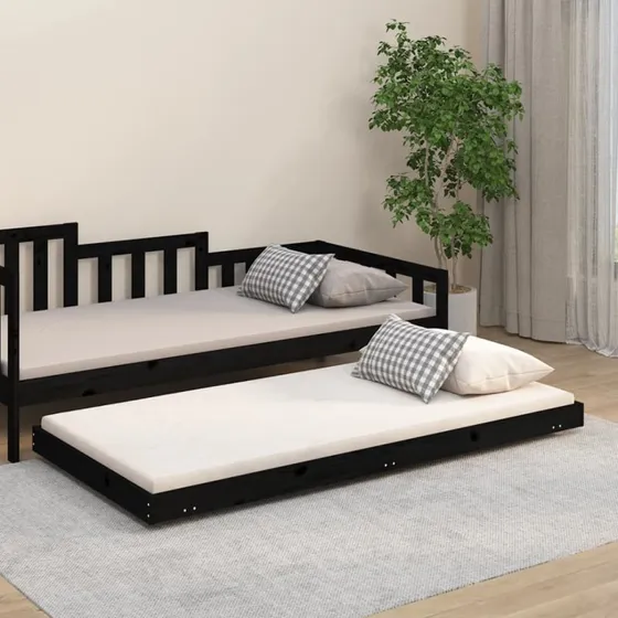 Sengestel 75x190 cm i massivt fyrretræ, sort