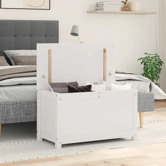 Opbevaringskasse i massivt fyrretr 80x40x45,5 cm  hvid