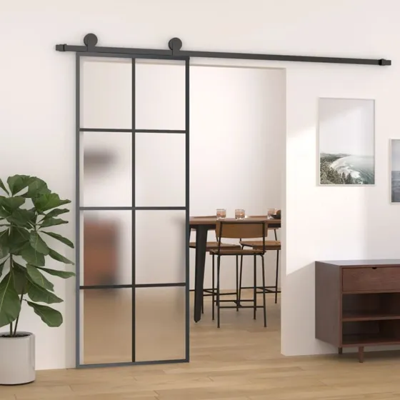 Skydedr 76x205 cm i aluminium med sikkerhedsglas & hardwarest