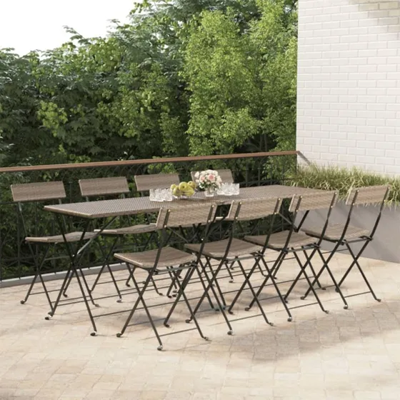 Foldbare bistrostole 8 stk. polyrattan & stl, gr