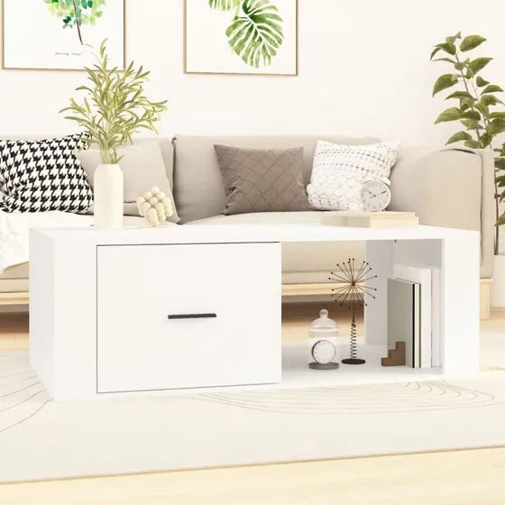 Sofabord 100x50,5x35 cm – hvidt konstrueret træ