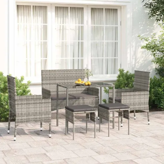 Loungesæt i polyrattan 6 dele med hynder – grå