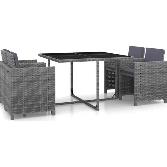 Udendørs spisebordssæt i grå polyrattan 5 dele