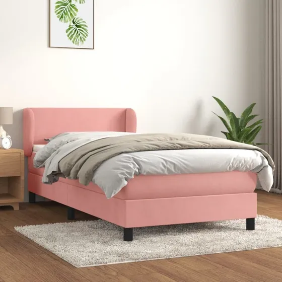 Kontinentalseng 90x200 cm i lyserød fløjl med pocketmadras