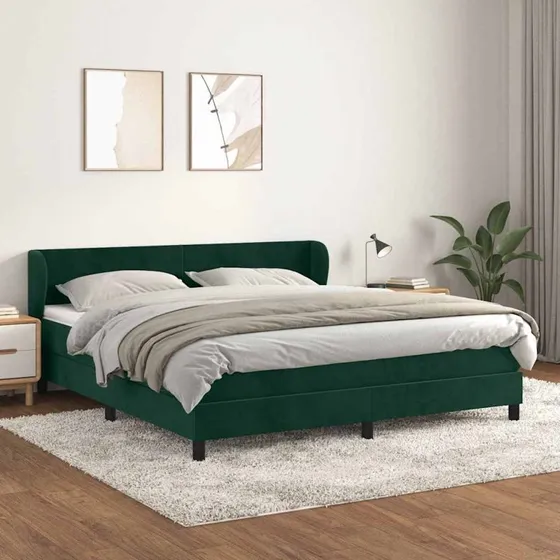 Kontinentalseng 180x200 cm i mørkegrøn fløjl med pocketmadras