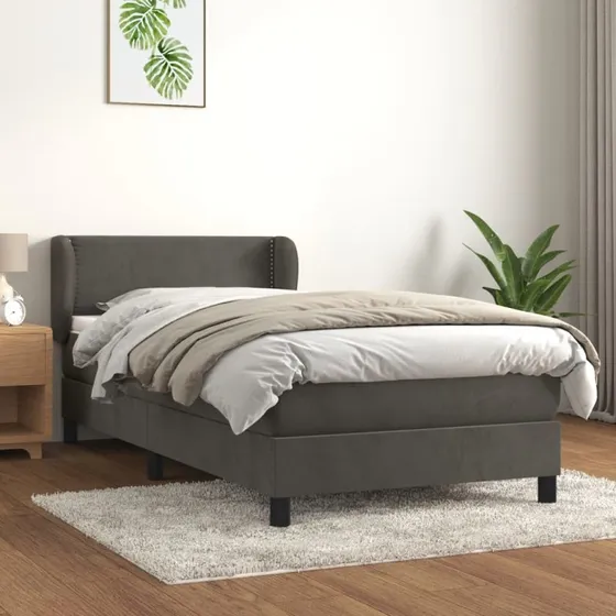 Kontinentalseng 90x190 cm med pocketmadras - mørkegrå fløjl