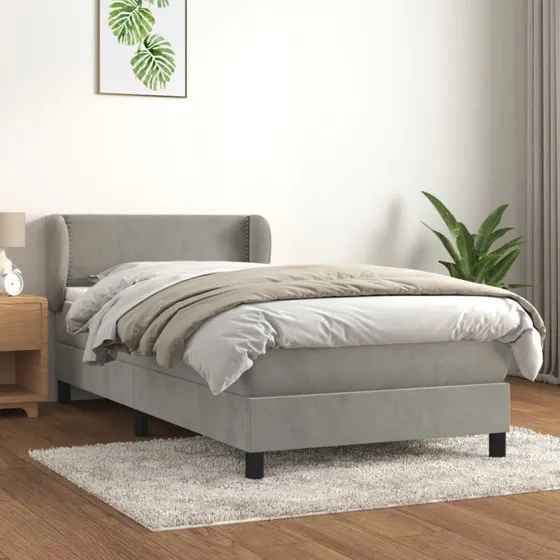 Kontinentalseng 100x200 cm med madras, fløjl lysegrå
