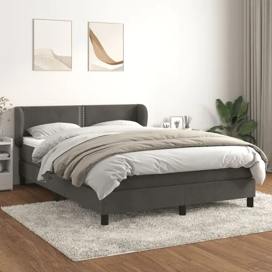 Kontinentalseng 140x190 cm med pocketmadras – mørkegrå fløjl