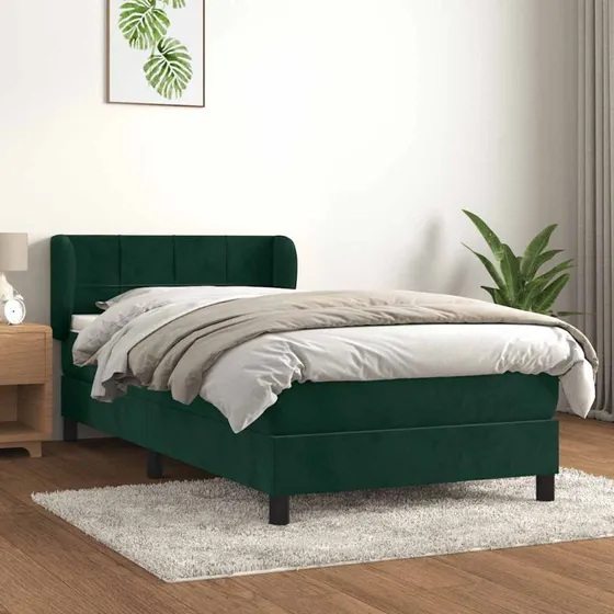 Kontinentalseng 80x200 cm i mørkegrøn fløjl med madras
