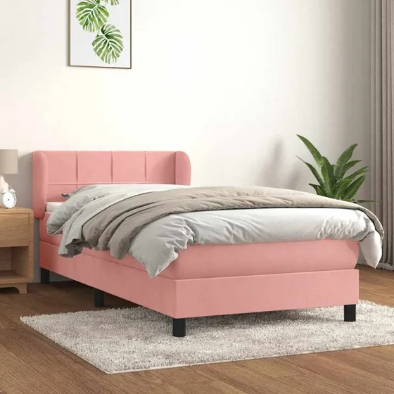 Kontinentalseng 90x190 cm i fløjl - pink med madras