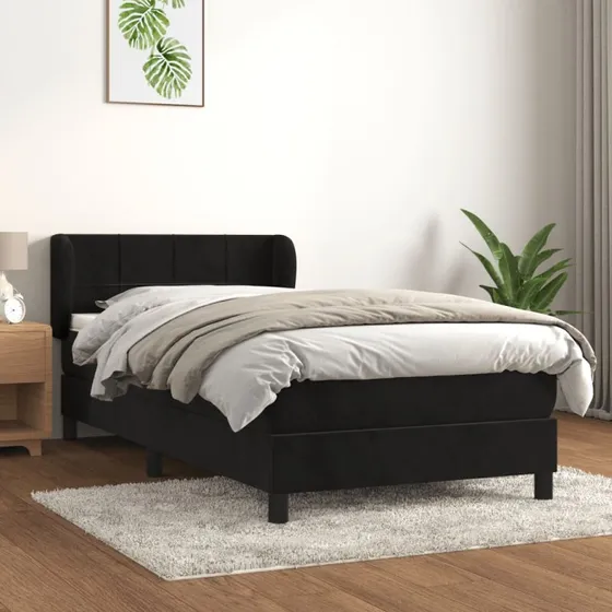 Kontinentalseng 90x200 cm i sort fløjl med madras