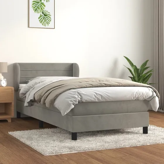 Kontinentalseng 90x190 cm med madras - fløjl lysegrå