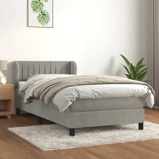Kontinentalseng 90x200 cm i lysegrå fløjl med pocketmadras