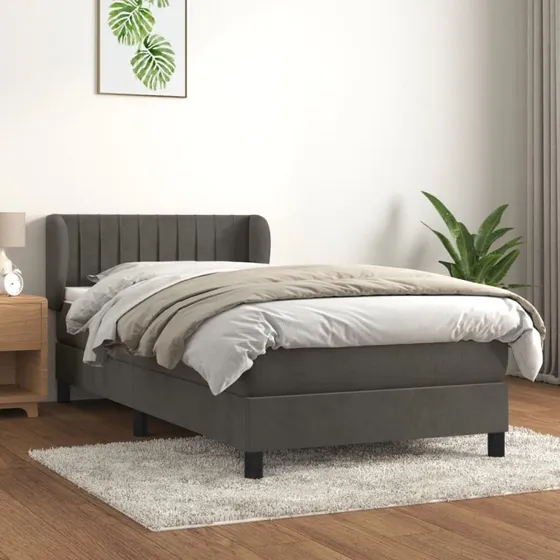 Kontinentalseng 100x200 cm med pocketmadras i mørkegrå fløjl