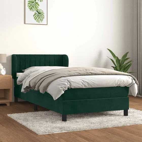 Kontinentalseng 100x200 cm i mørkegrøn fløjl med madras