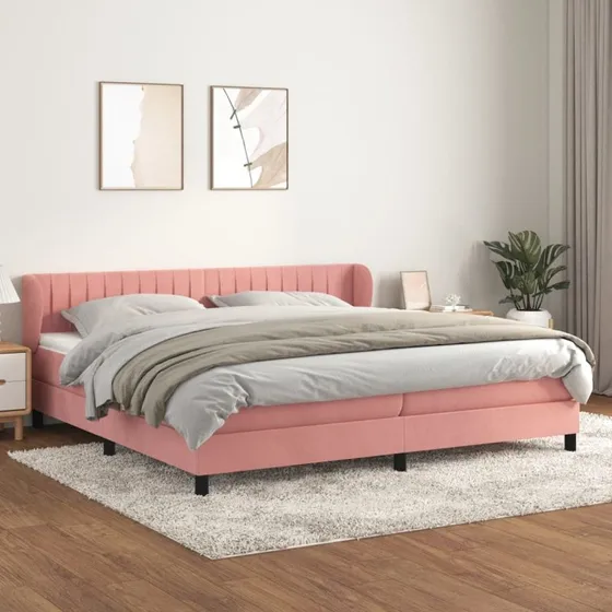 Kontinentalseng 200x200 cm med pocketmadras, lyserød fløjl