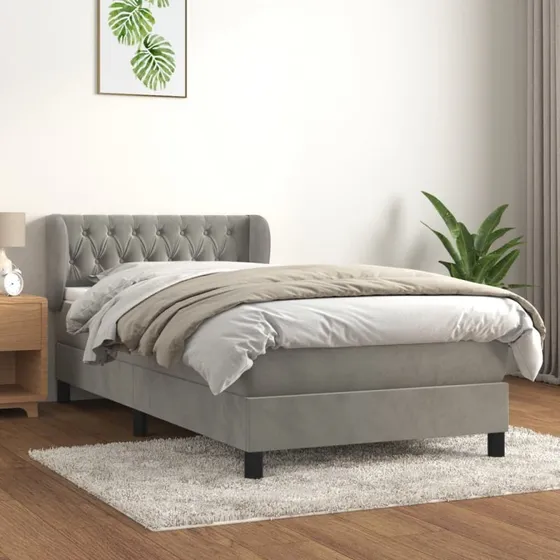 Kontinentalseng 100x200 cm med pocketmadras, lysegrå fløjl