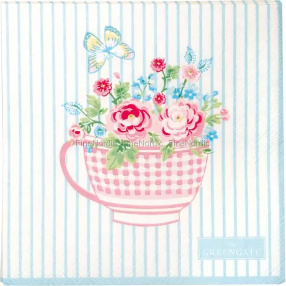 GreenGate Alma Flowers White papirservietter, lille 20 stk