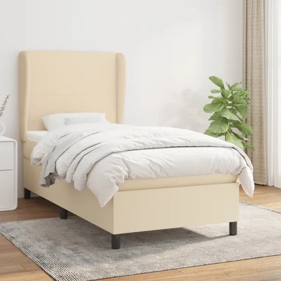 Kontinentalseng 90x200 cm - creme stof med pocketmadras