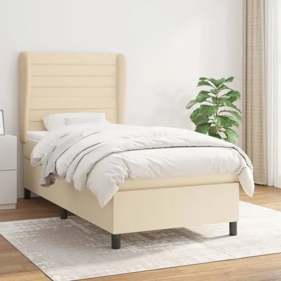 Kontinentalseng 80x200 cm i creme stof med pocketmadras