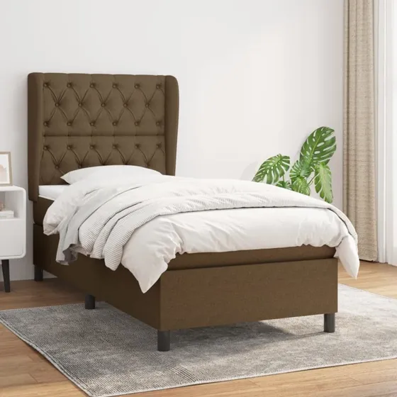 Kontinentalseng 80x200 cm i mørkebrun stof med pocketmadras