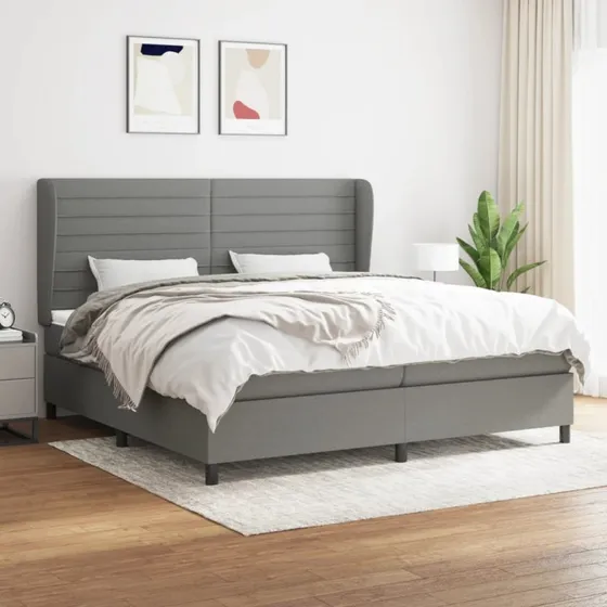 Kontinentalseng 200x200 cm i mørkegråt stof med pocketmadras