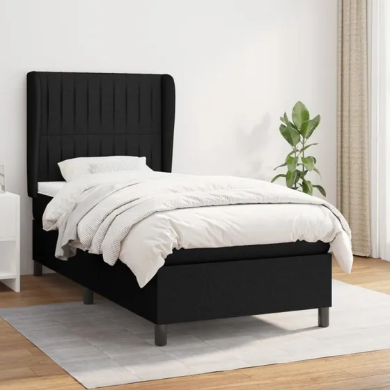 Kontinentalseng 80x200 cm i sort stof med pocketmadras