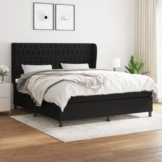 Kontinentalseng 180x200 cm med pocket-madras, sort stof