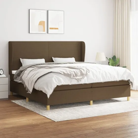 Kontinentalseng 200x200 cm mørkebrun stof med pocketmadras