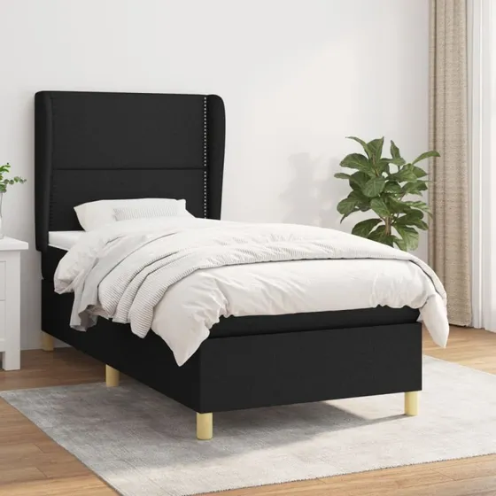 Kontinentalseng med pocketmadras 100x200 cm – sort stof