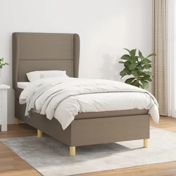 Kontinentalseng 100x200 cm - gråbrun stof med pocketmadras