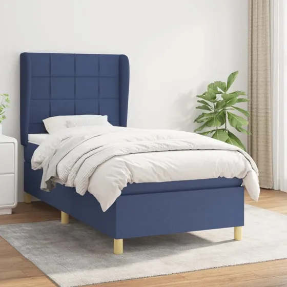 Kontinentalseng 90x190 cm med pocketmadras i blåt stof