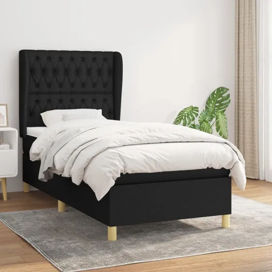 Kontinentalseng 100x200 cm med madras - sort stof