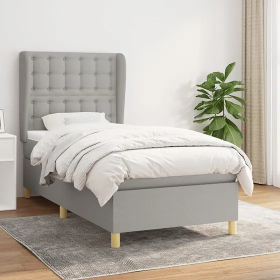 Kontinentalseng 90x190 cm med madras - Lysegrå stof