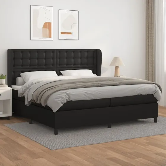 Kontinentalseng 200x200 cm i sort kunstlæder