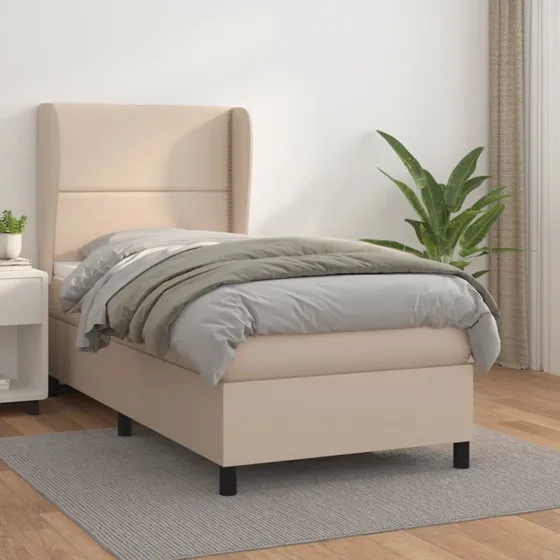 Kontinentalseng 90x190 cm i kunstlæder – cappuccino