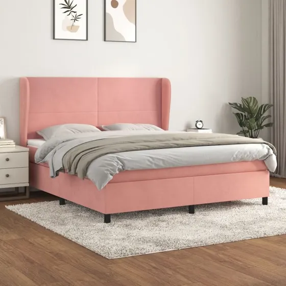 Kontinentalseng 180x200 cm i lyserød fløjl med madras