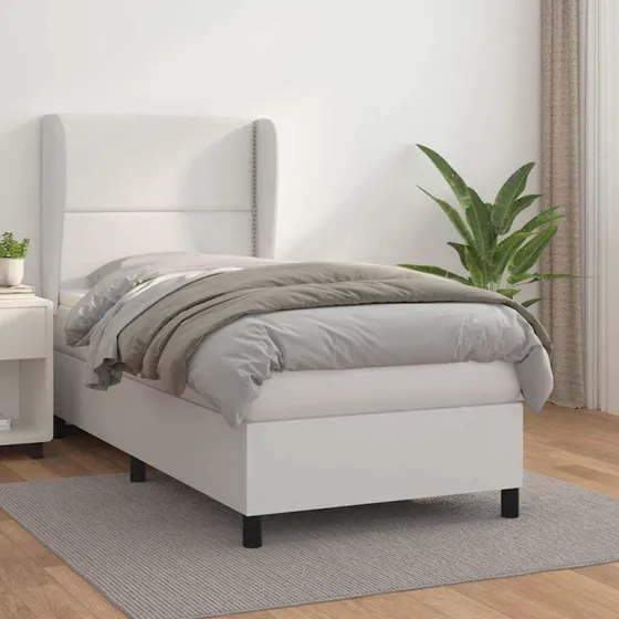 Kontinentalseng 100x200 cm i hvidt kunstlæder med madras