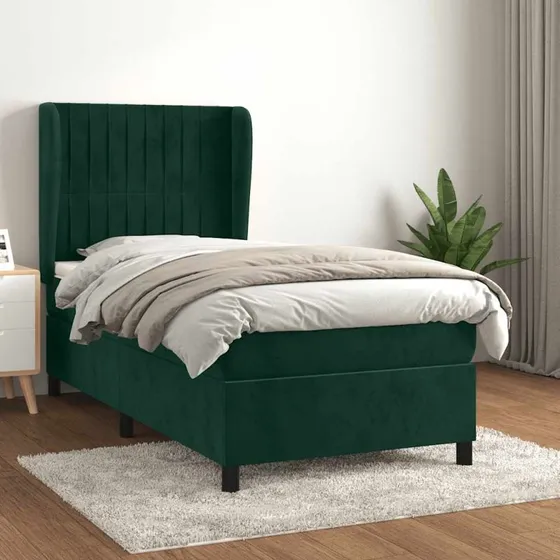 Kontinentalseng 100x200 cm i mørkegrøn fløjl med madras