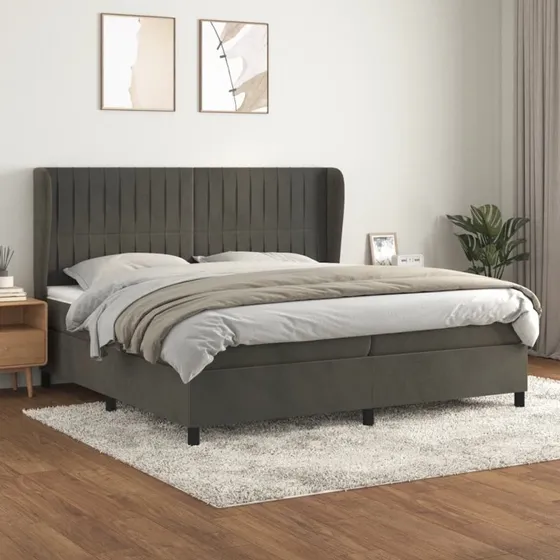 Kontinentalseng 200x200 cm i mørkegrå fløjl med pocketmadras