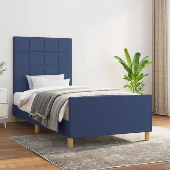 Sengeramme 90x190 cm stof blå - justerbar sengegavl