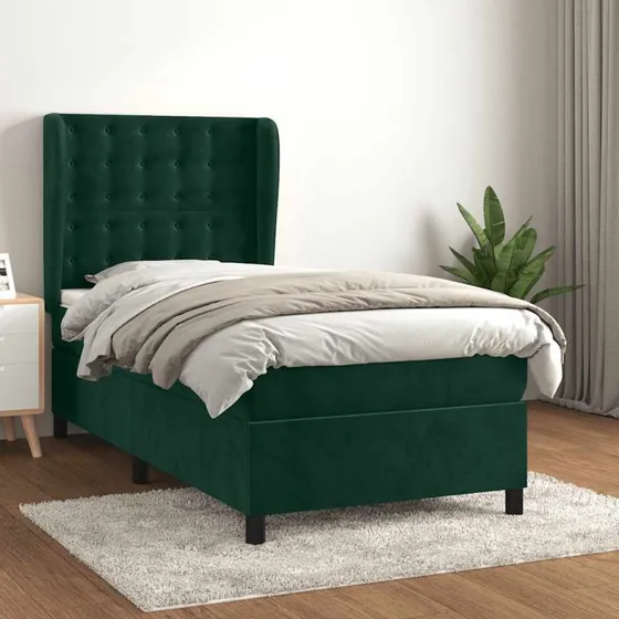 Kontinentalseng 100x200 cm i mørkegrøn fløjl med madras