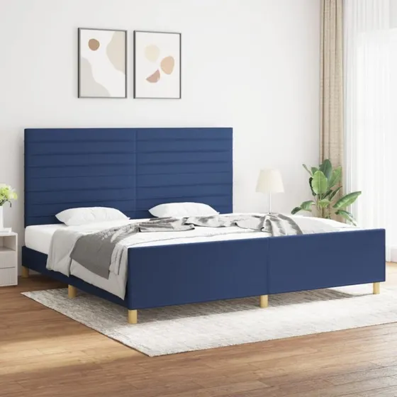 Sengeramme 200x200 cm i blåt stof – uden madras